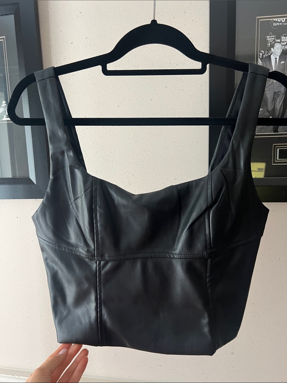 bershka faux leather milkmaid top